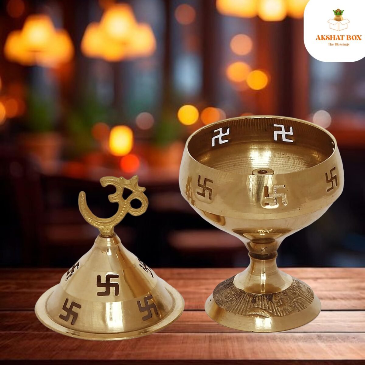 Golden Om and Swastik Symbol Decorative Brass Diya - Image 5