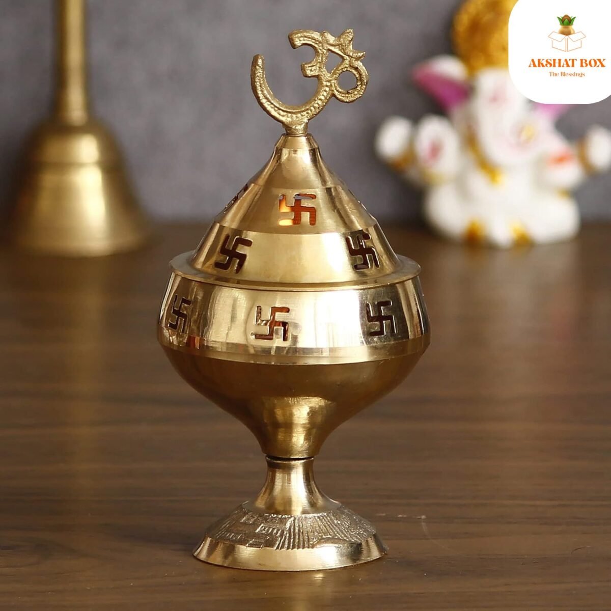 Golden Om and Swastik Symbol Decorative Brass Diya - Image 6