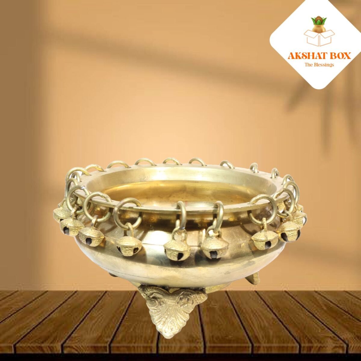 "Brass Urli Bowl with Bells for Home Decor  small Size (1.2Kg)  Urli with Stand " - Image 3