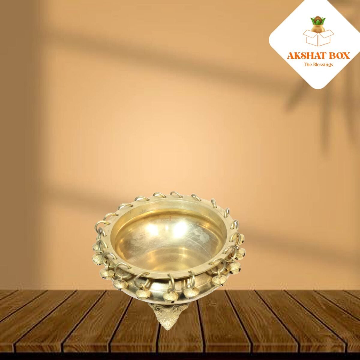 "Brass Urli Bowl with Bells for Home Decor  small Size (1.2Kg)  Urli with Stand " - Image 4