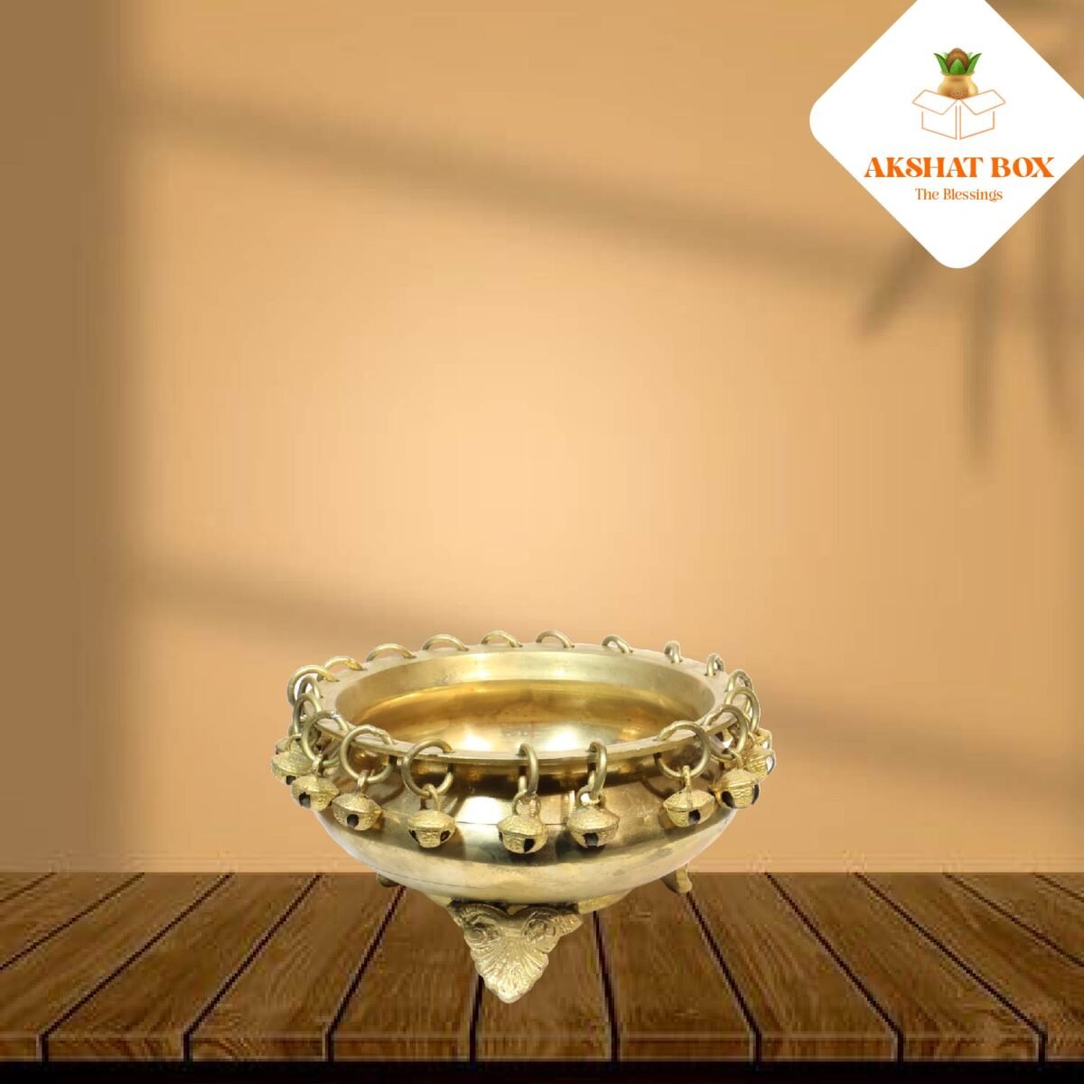 "Brass Urli Bowl with Bells for Home Decor  small Size (1.2Kg)  Urli with Stand " - Image 6