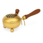 Brass Coated  Metal Dhoop Dhani with Wooden Handle - Image 2