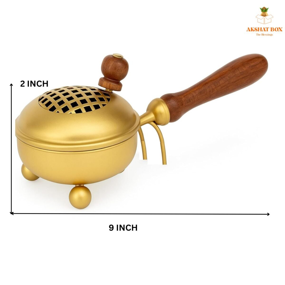 Brass Coated  Metal Dhoop Dhani with Wooden Handle - Image 3