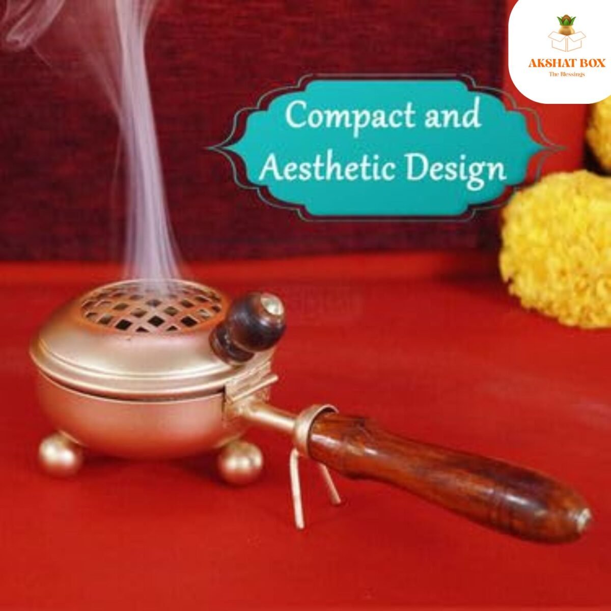 Brass Coated  Metal Dhoop Dhani with Wooden Handle - Image 5