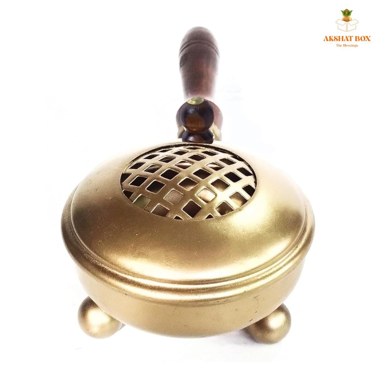 Brass Coated  Metal Dhoop Dhani with Wooden Handle - Image 6