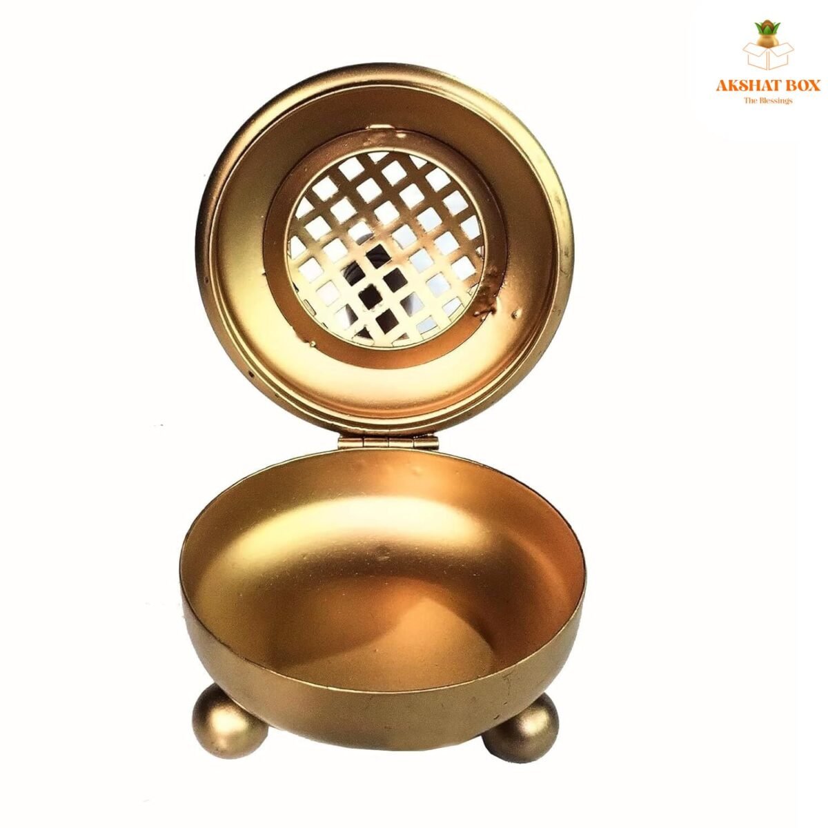 Brass Coated  Metal Dhoop Dhani with Wooden Handle - Image 8