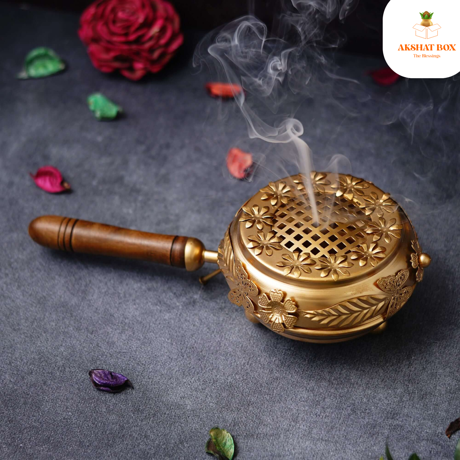 AB2528.PT03 "Metal Incense Burn leaf and butterfly Loban Dani Dhoop Dani Aarti" - Image 1