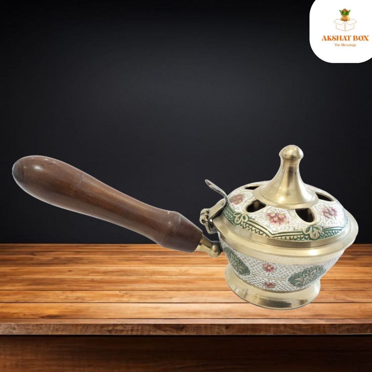 Brass meenakari design dhoop and Incense with wooden handle - Image 3