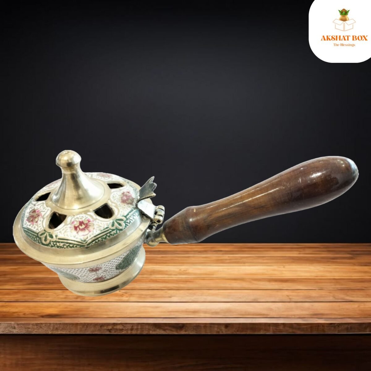 Brass meenakari design dhoop and Incense with wooden handle - Image 5