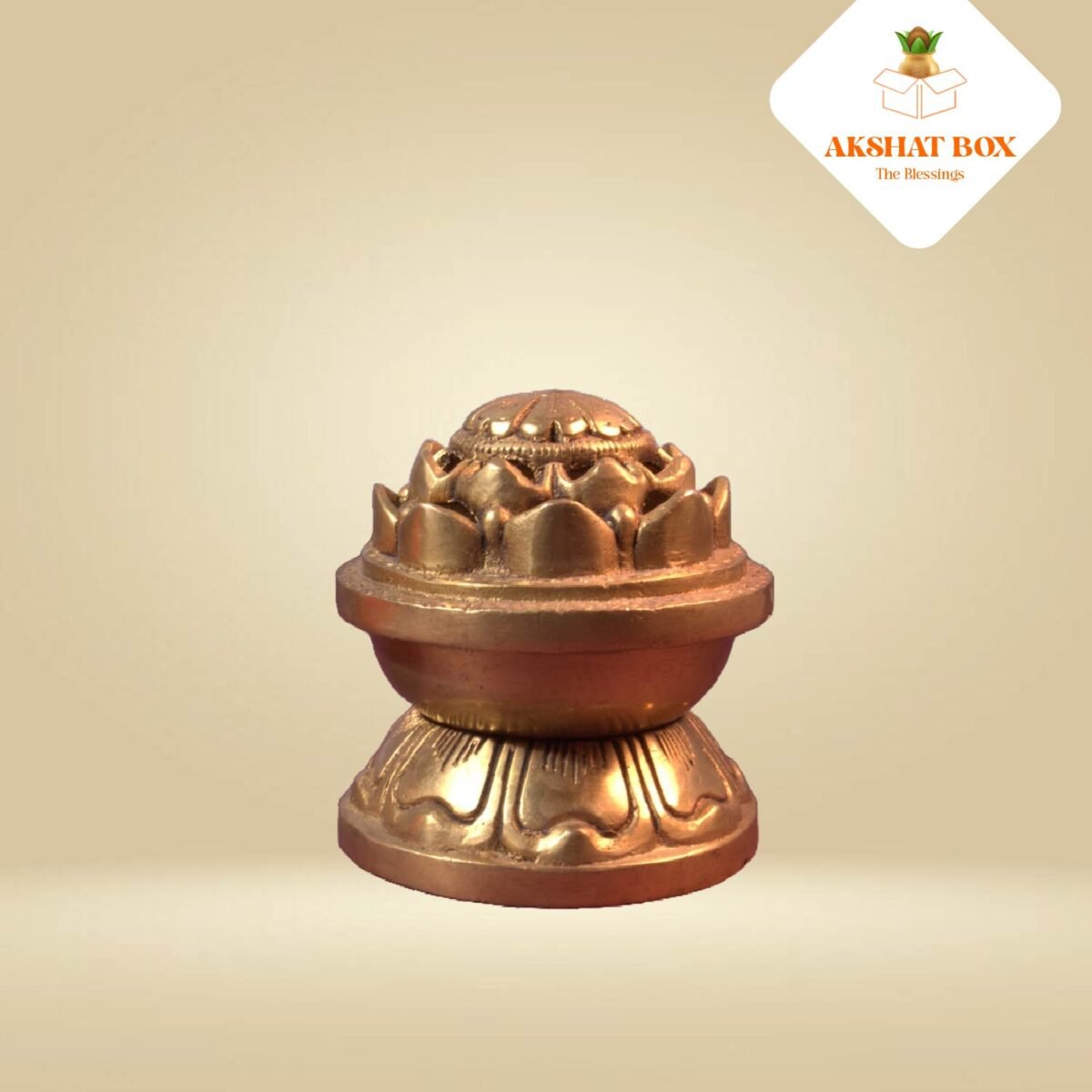 Brass Antique Round lotus Shape Cover Dhoop Dhani - Image 3