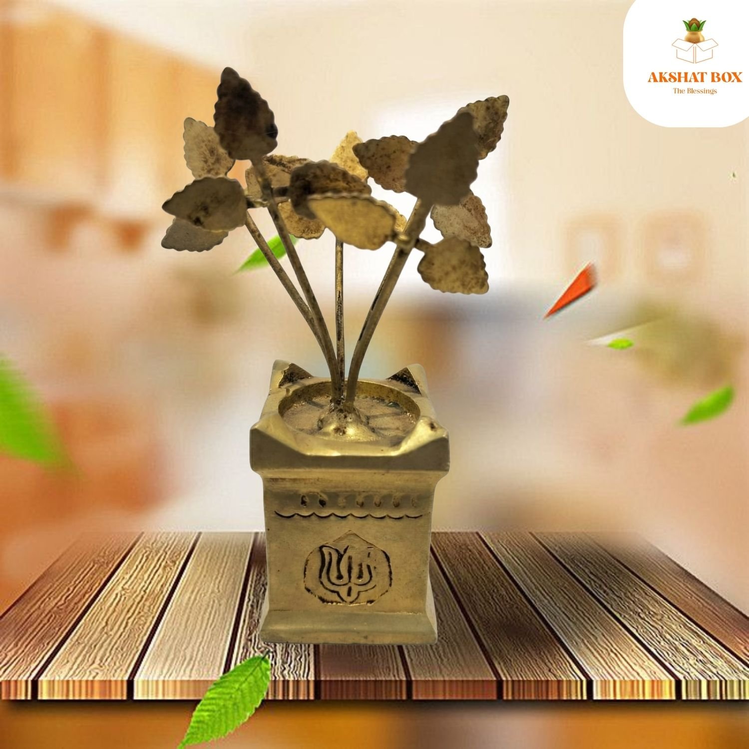 AB545523.PT02 BRASS TULSI POT WITH TULSI LEAF - Image 1