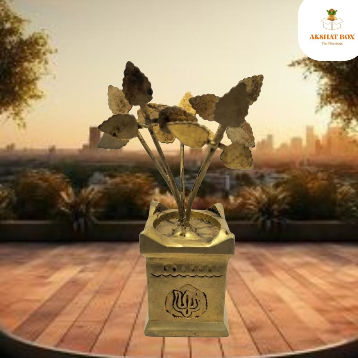 BRASS TULSI POT WITH TULSI  LEAF - Image 5