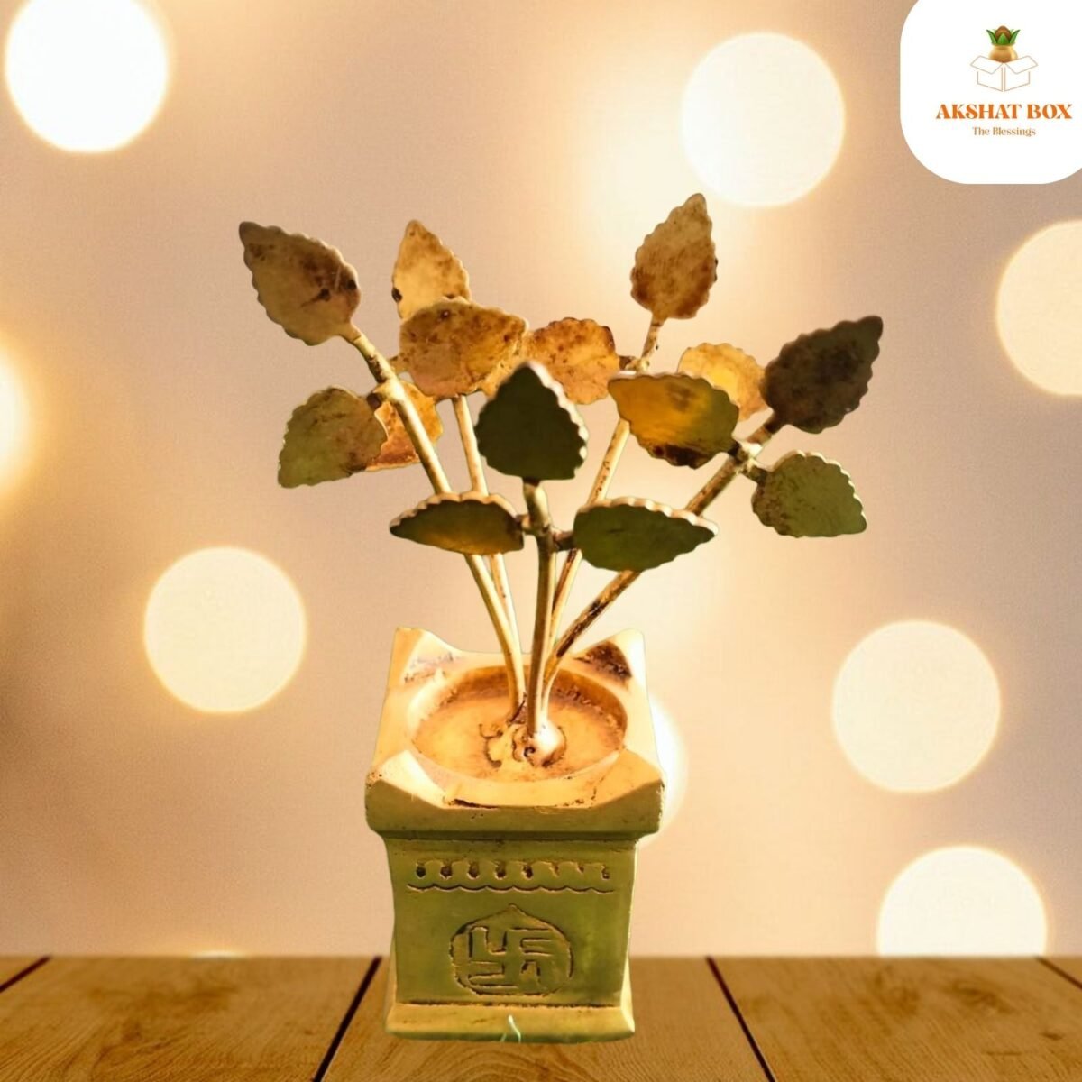 BRASS TULSI POT WITH TULSI  LEAF - Image 6