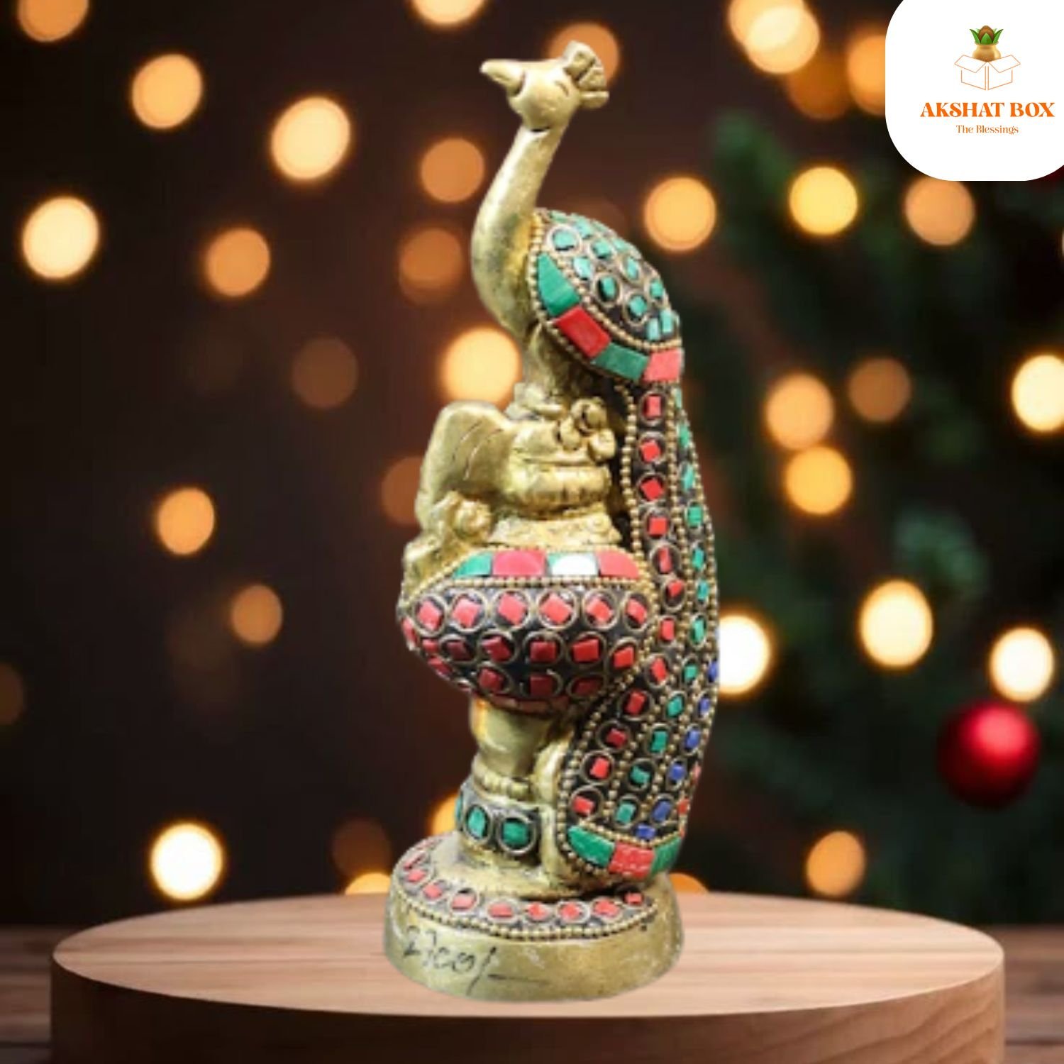 AB545526.PT02 BRASS PEACOCK STAND WITH STONE WORK - Image 1