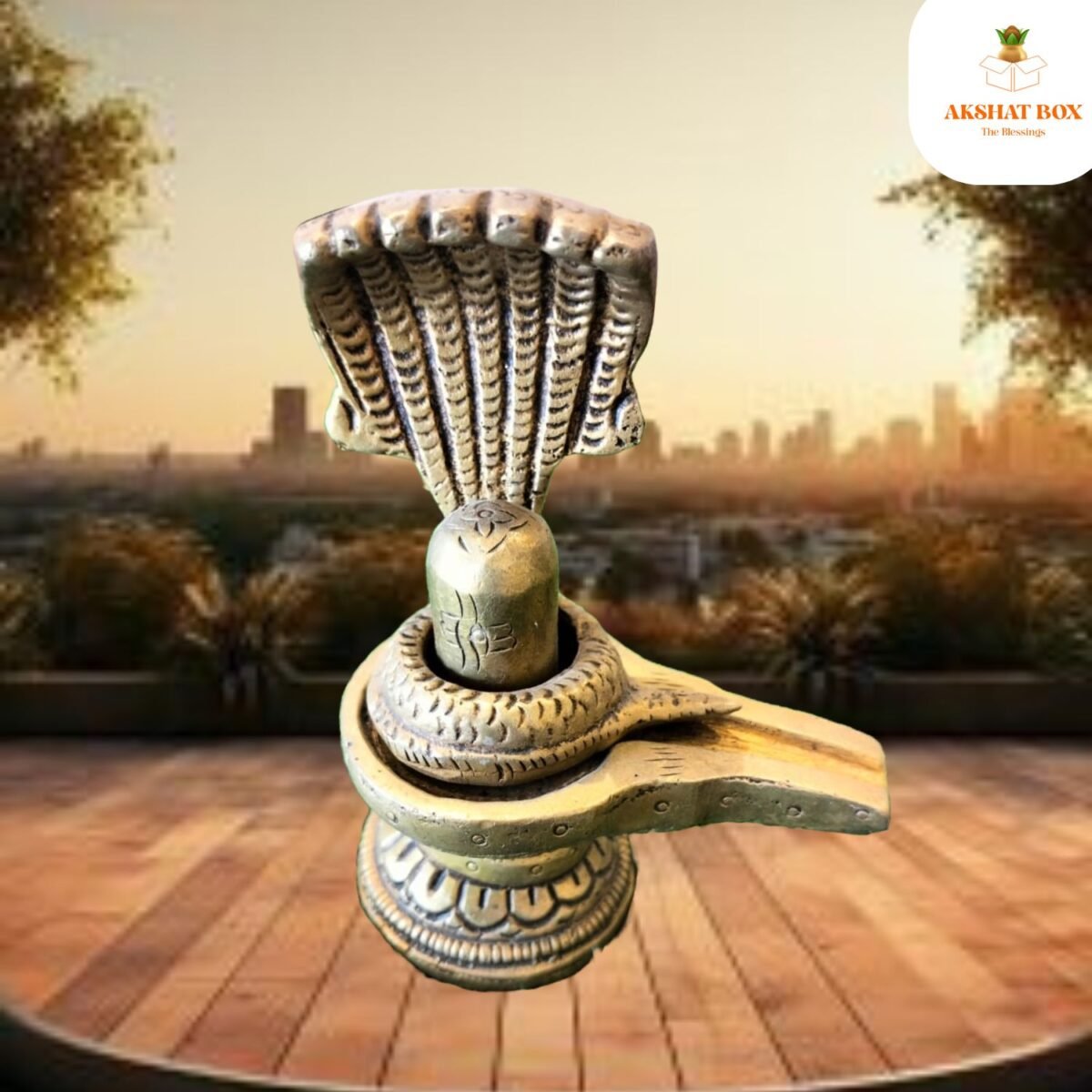 Brass Shiva Linga with Seven Headed Snake - Image 5