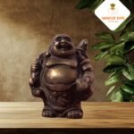 Brass Laughing Buddha Small Brown Antique Idol- 2″