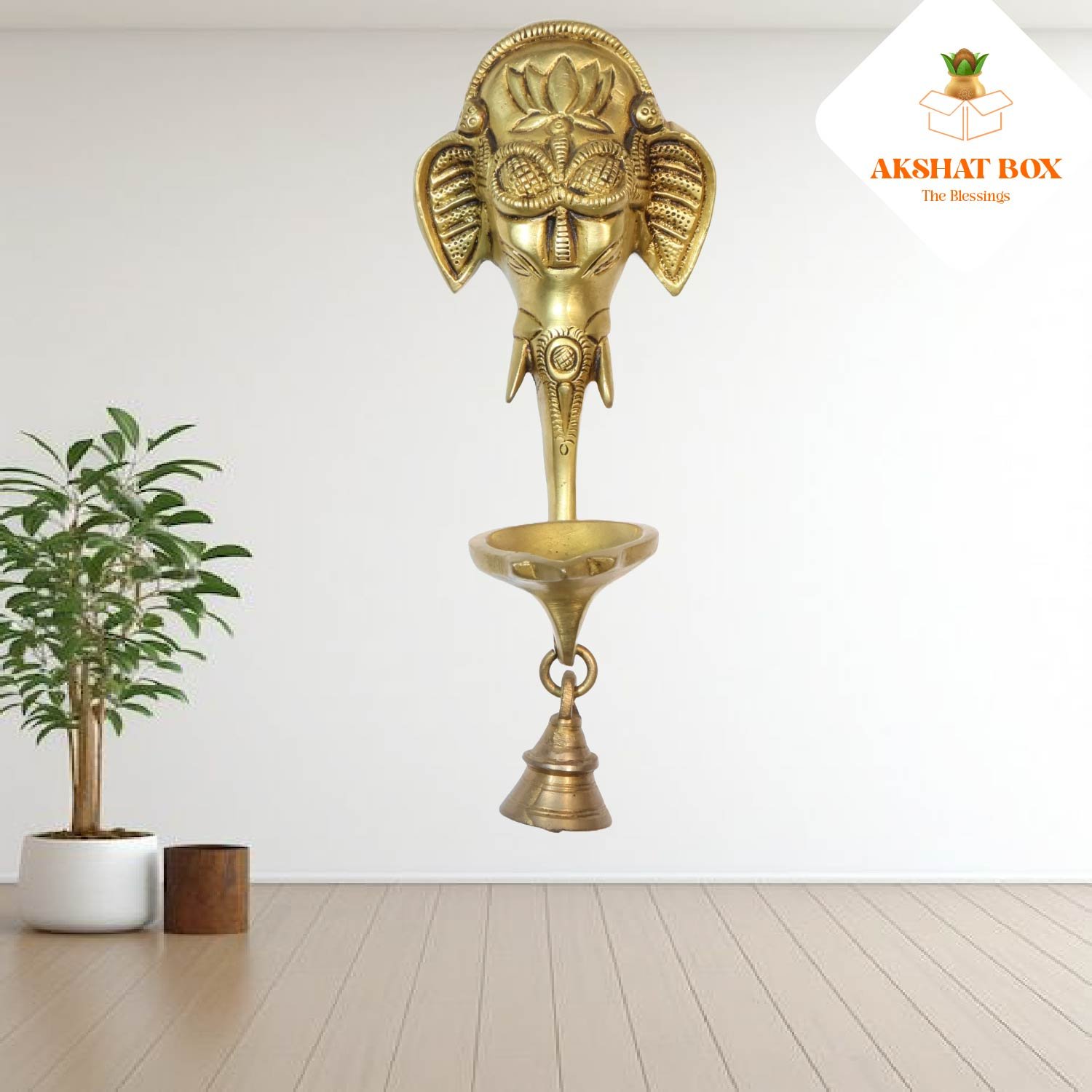 AB7011EFD.PT07 GANESHA FACE WITH SMALL DIYA WALL HANGING - Image 1