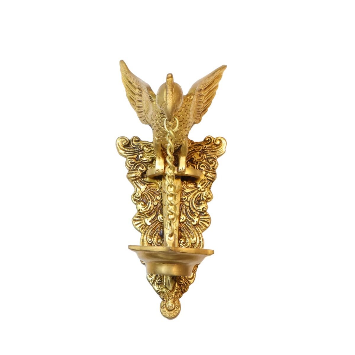 "Golden Parrot' Decorative Wall Hanging  Brass Diya Oil Diya (Pure Brass, 5 Wicks," - Image 2