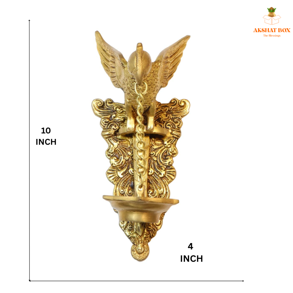 "Golden Parrot' Decorative Wall Hanging  Brass Diya Oil Diya (Pure Brass, 5 Wicks," - Image 3