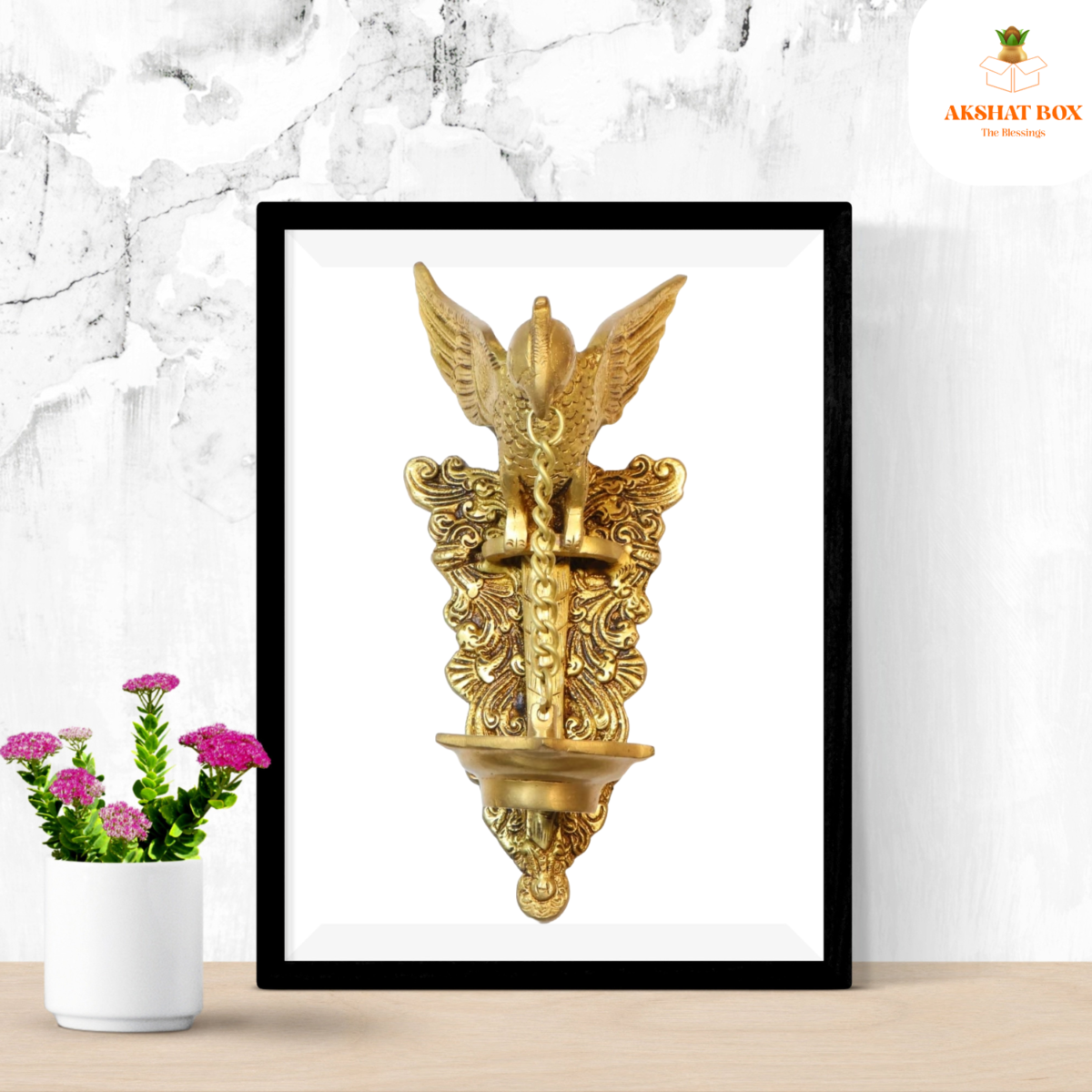 "Golden Parrot' Decorative Wall Hanging  Brass Diya Oil Diya (Pure Brass, 5 Wicks," - Image 4