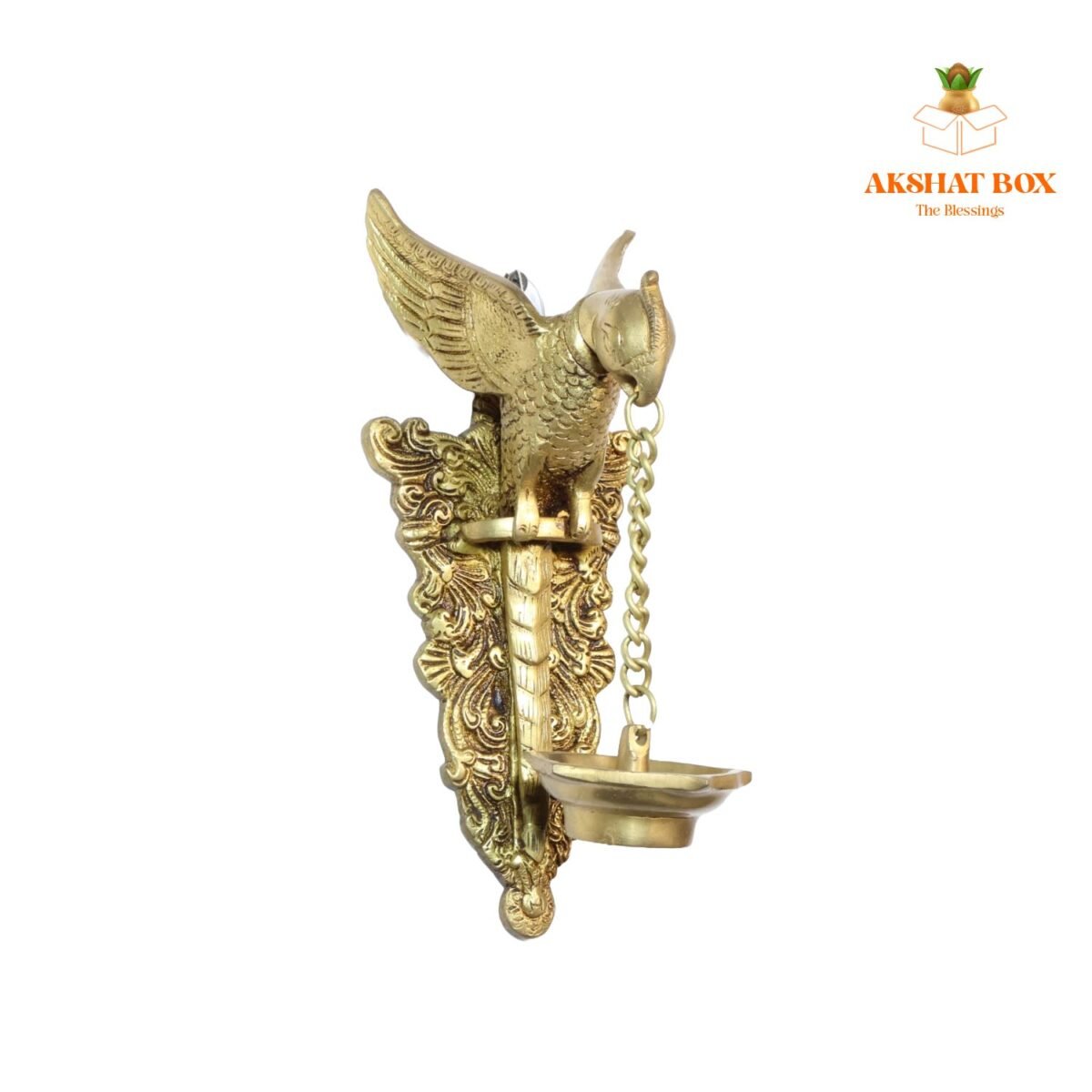 "Golden Parrot' Decorative Wall Hanging  Brass Diya Oil Diya (Pure Brass, 5 Wicks," - Image 5