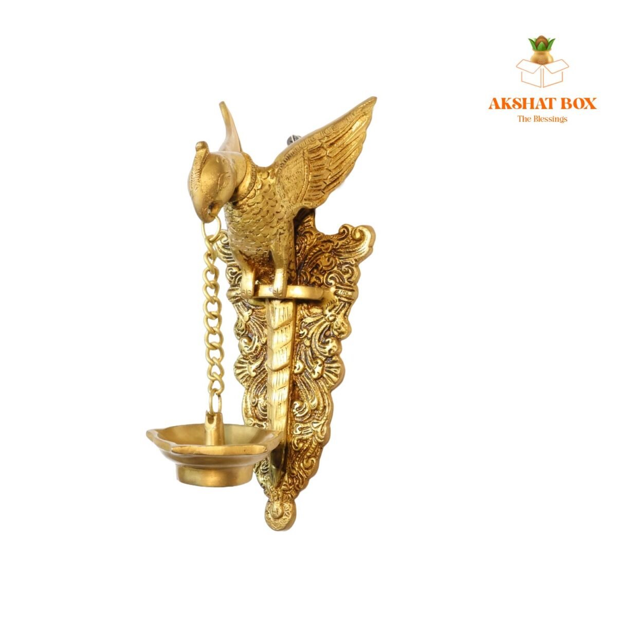 "Golden Parrot' Decorative Wall Hanging  Brass Diya Oil Diya (Pure Brass, 5 Wicks," - Image 6