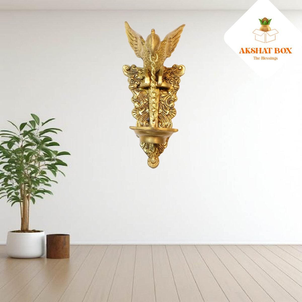 "Golden Parrot' Decorative Wall Hanging  Brass Diya Oil Diya (Pure Brass, 5 Wicks," - Image 7