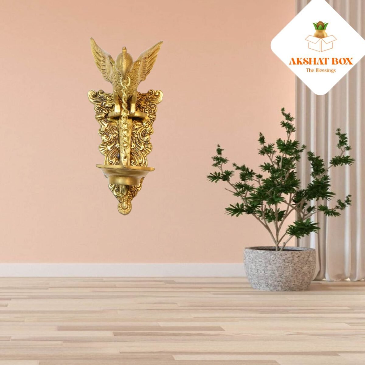 "Golden Parrot' Decorative Wall Hanging  Brass Diya Oil Diya (Pure Brass, 5 Wicks," - Image 8