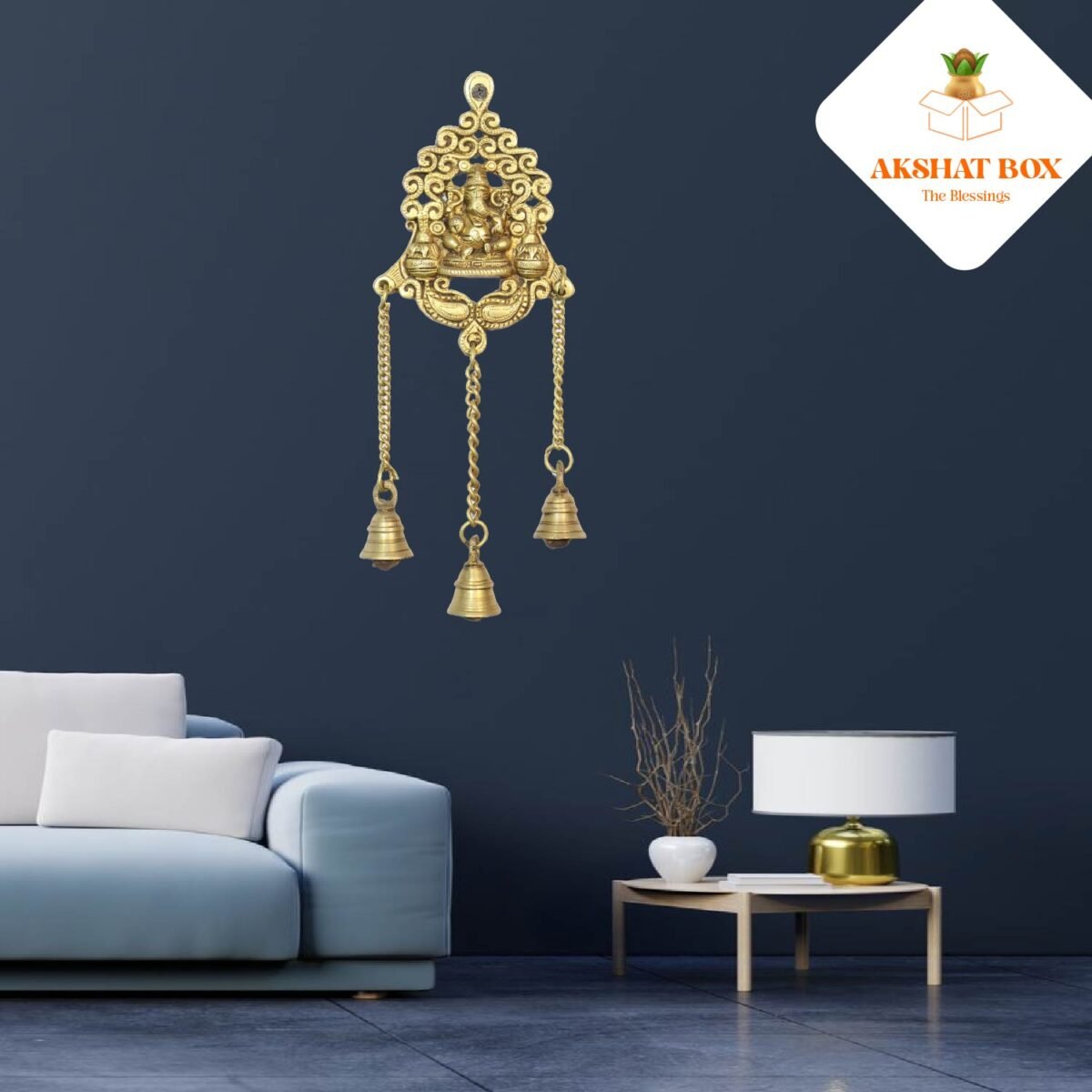 Brass  wall hanging Ganesha with 3 bell - Image 4
