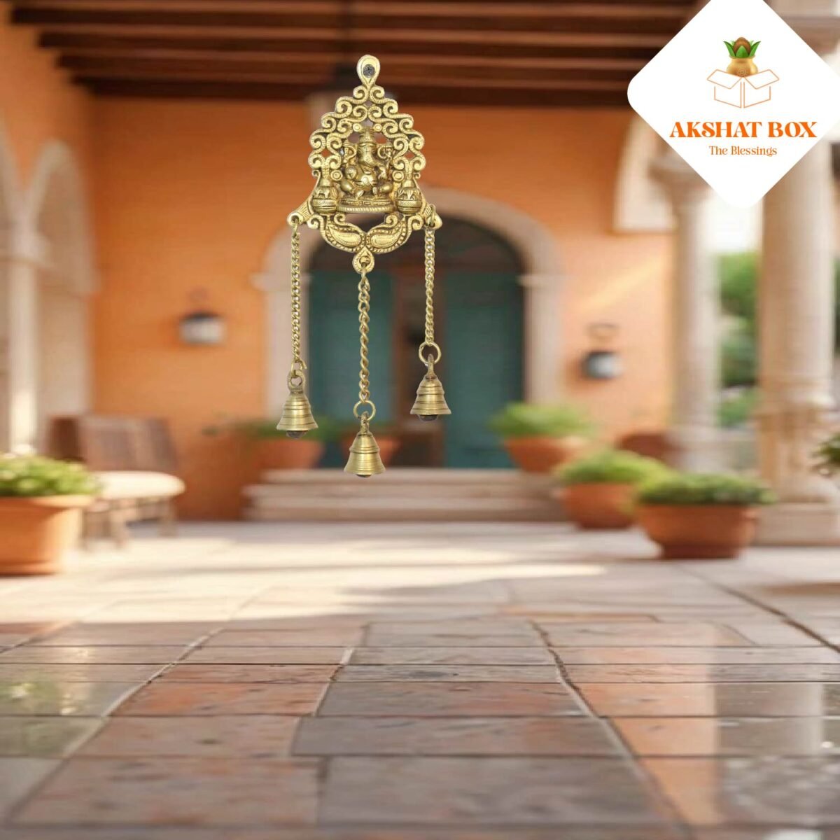 Brass  wall hanging Ganesha with 3 bell - Image 5