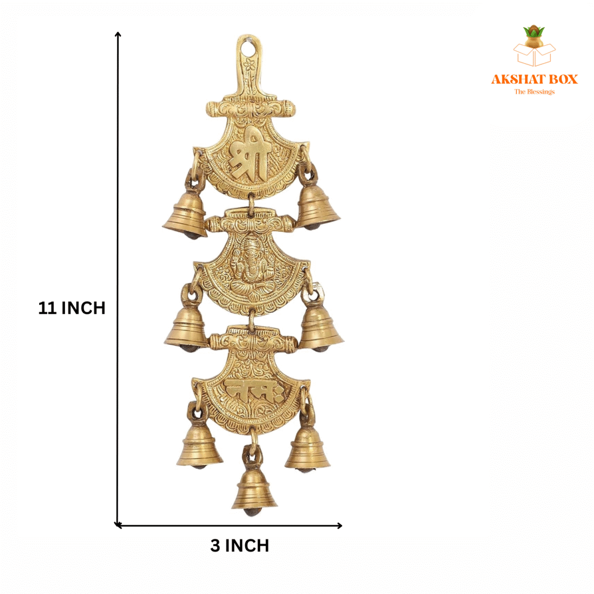 " Brass Shubh Labh/ Shri Ganesha  Namah Wall Hanging With Bells" - Image 5