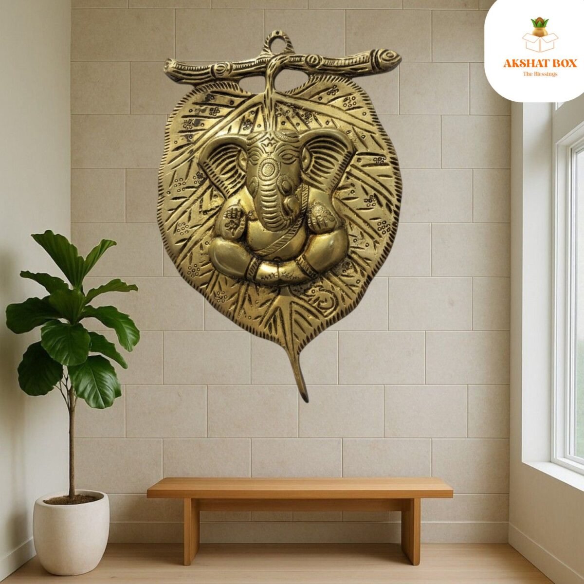 Wall Hanging Ganesh with pipal leaf - Image 2