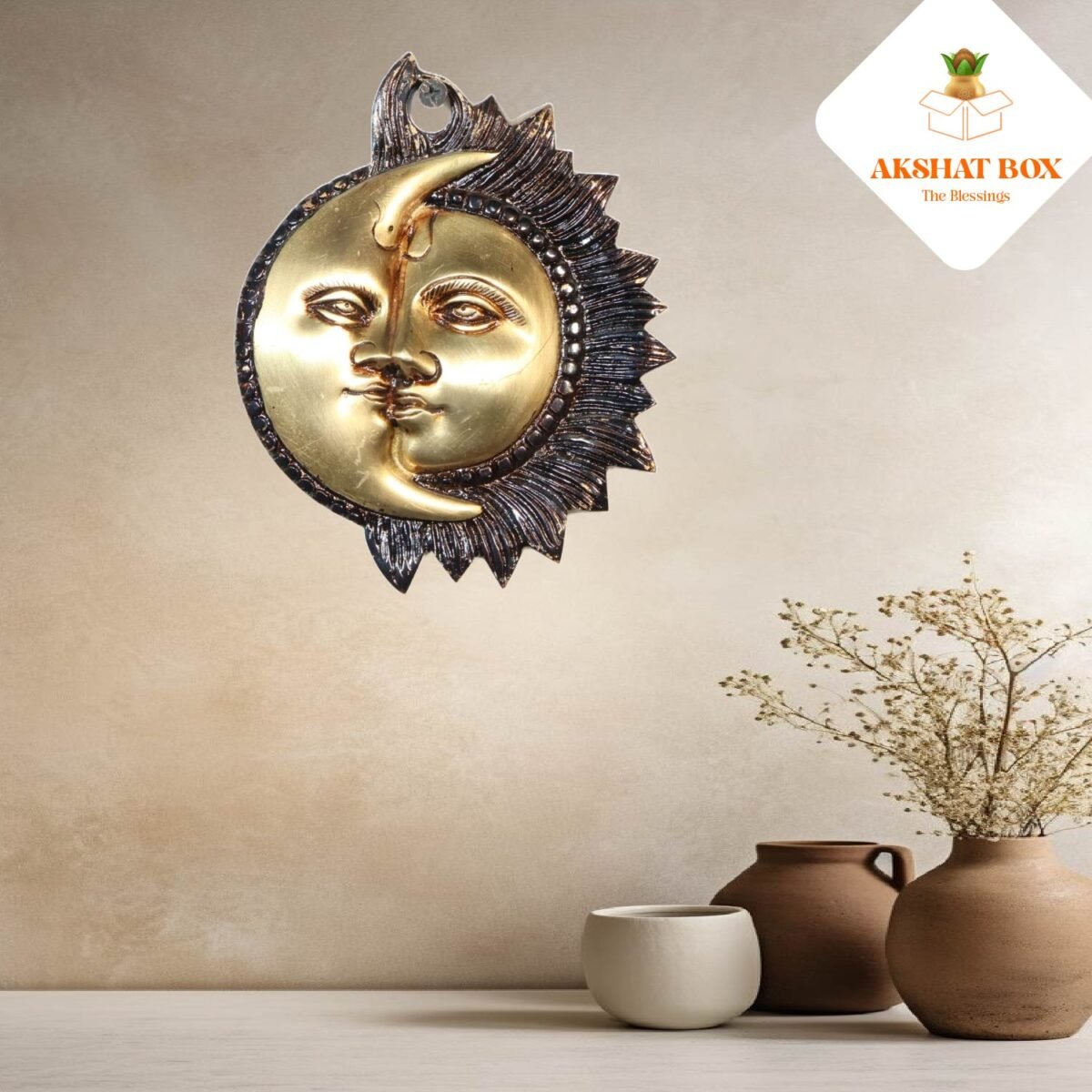 Wall Hanging Brass Moon and Sun  Face - Image 5