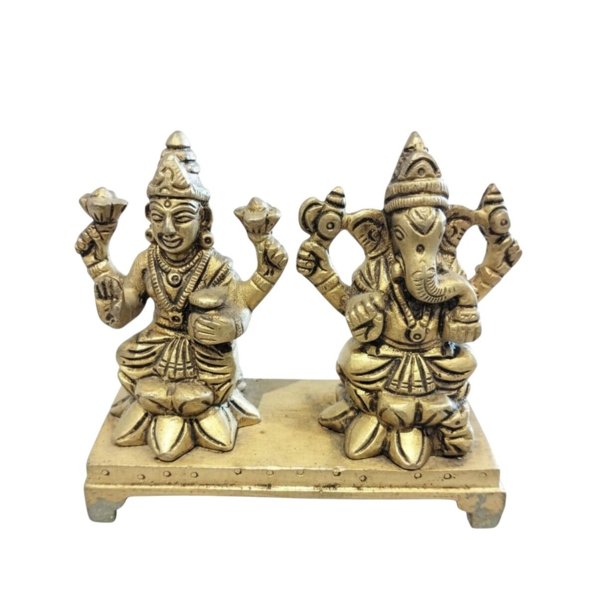 Brass Ganesh Laxmi With Chowki - Image 2