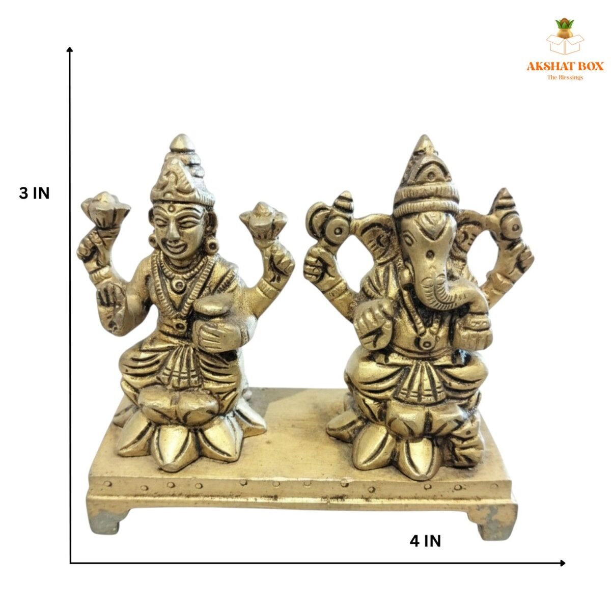 Brass Ganesh Laxmi With Chowki - Image 3