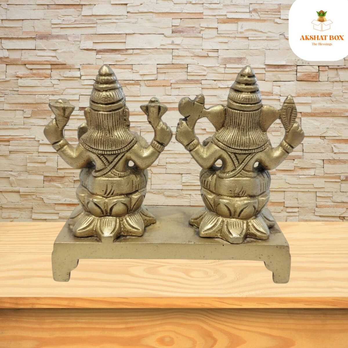 Brass Ganesh Laxmi With Chowki - Image 4
