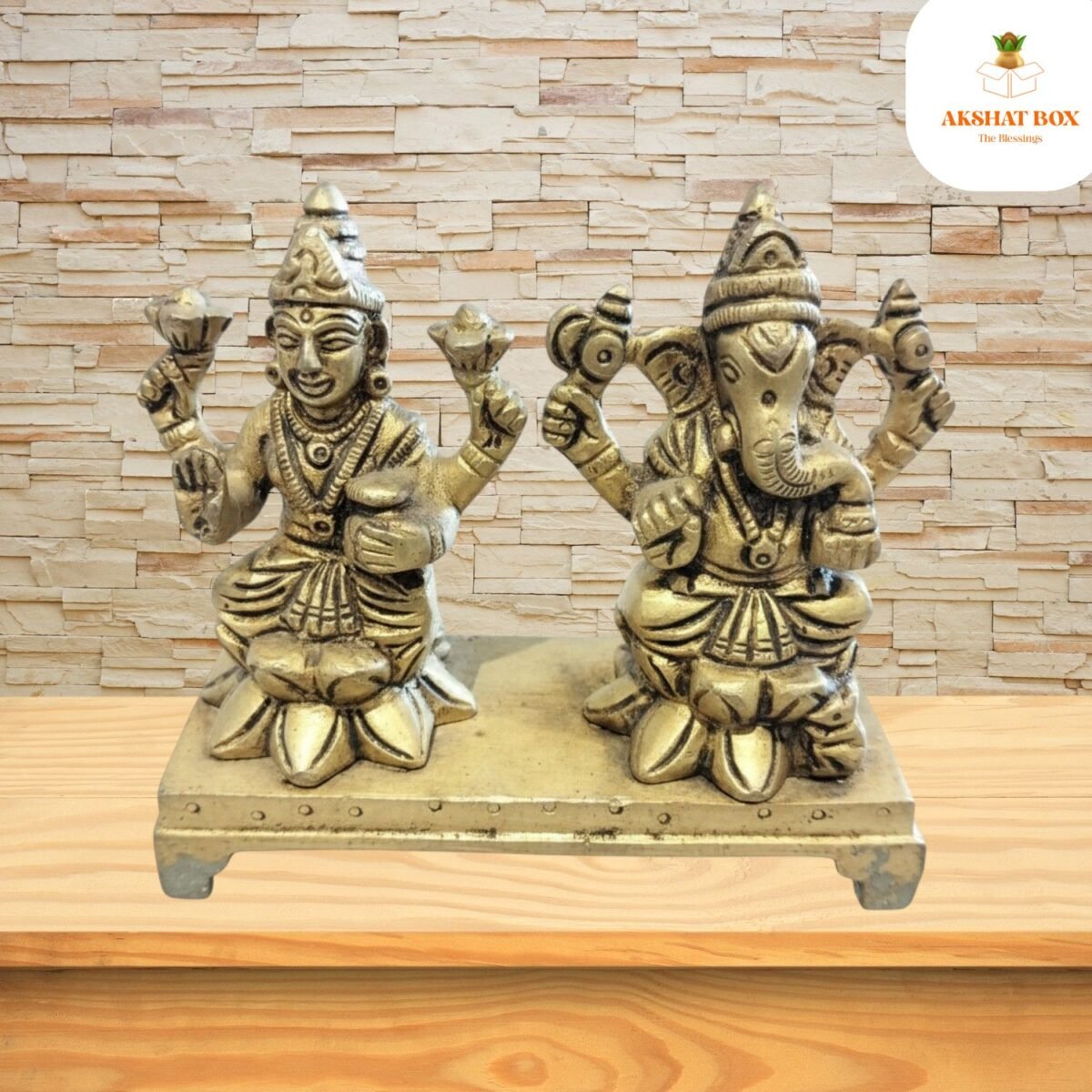 Brass Ganesh Laxmi With Chowki - Image 5