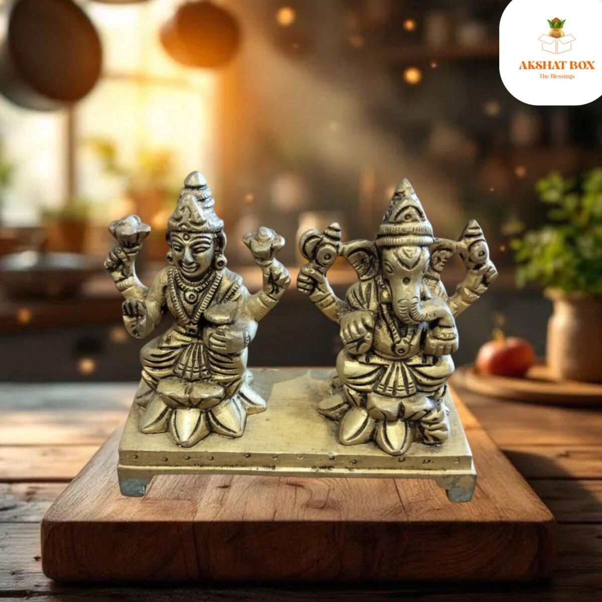 Brass Ganesh Laxmi With Chowki - Image 6