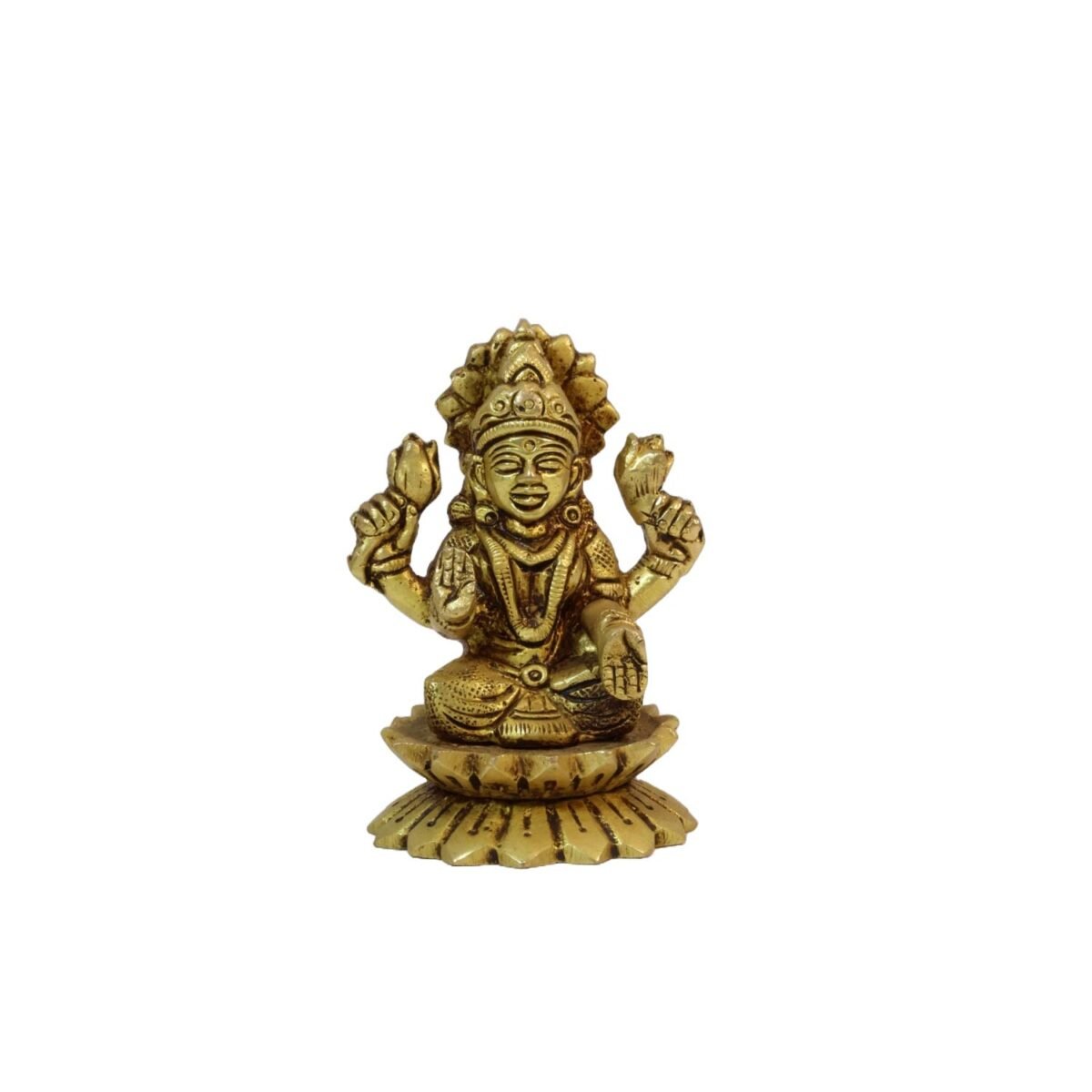 Brass Laxmi IDol On Lotus Small 3" - Image 2