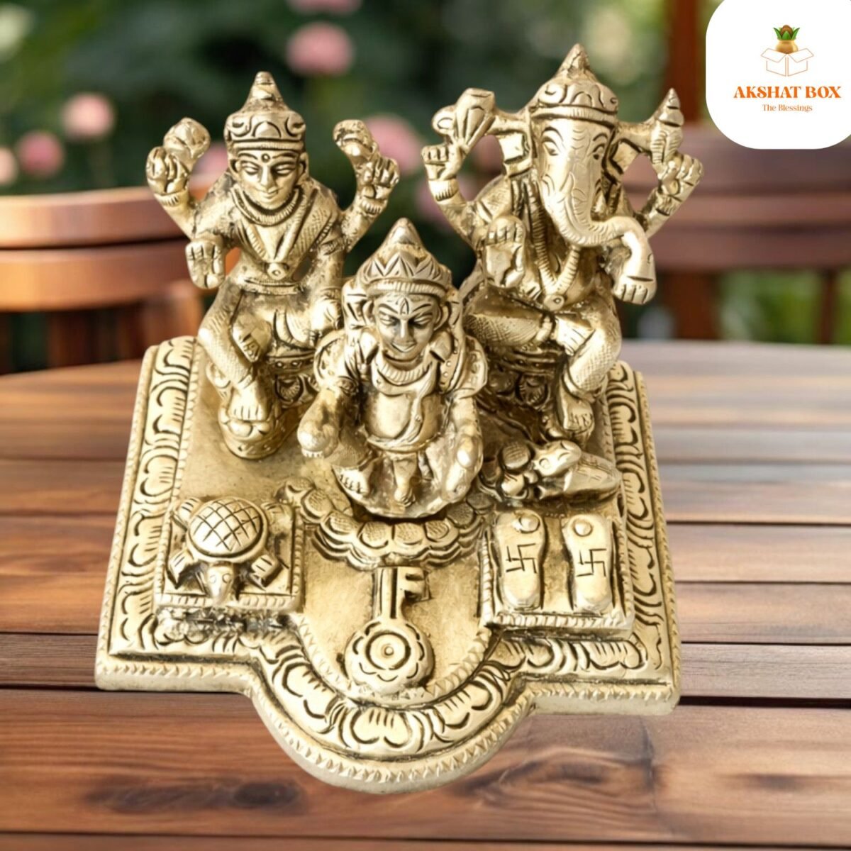 Brass Ganesh Laxmi Kuber idol - Image 4