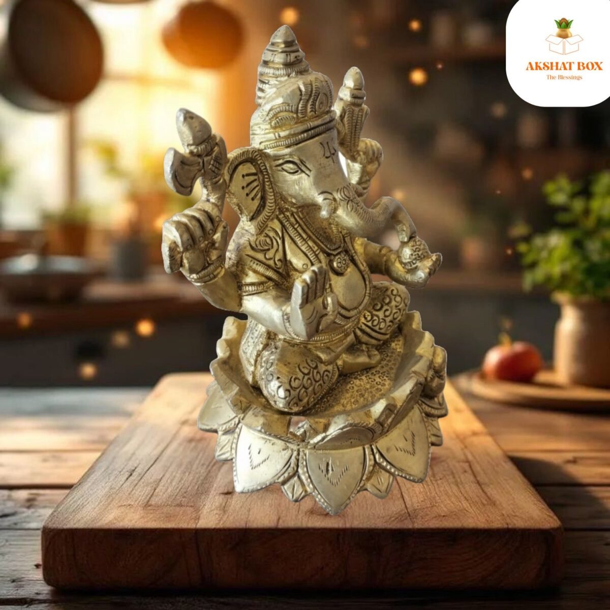 Brass Ganesha Idol Lotus base - Image 5