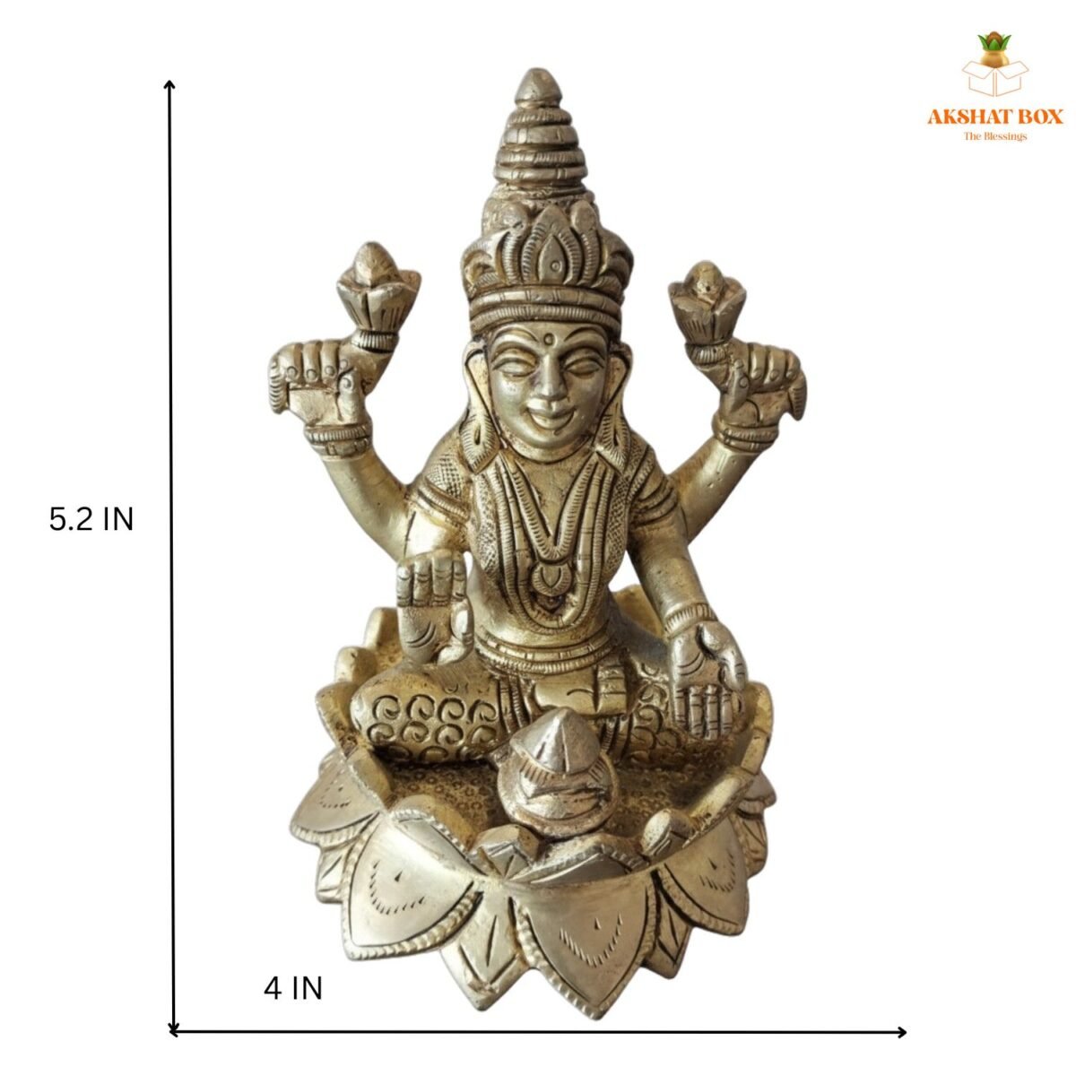 Brass Lakshmi Idol Sitting On Lotus Base - Image 3