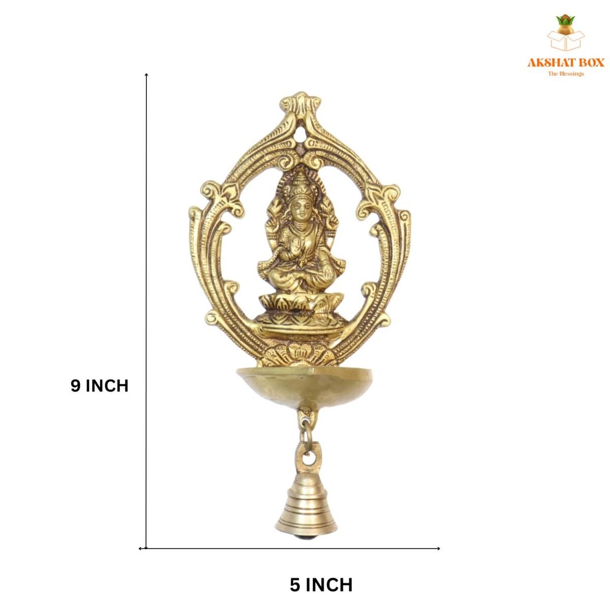 "Brass wall Hanging  Laxmi ji  with diya and Bell " - Image 6