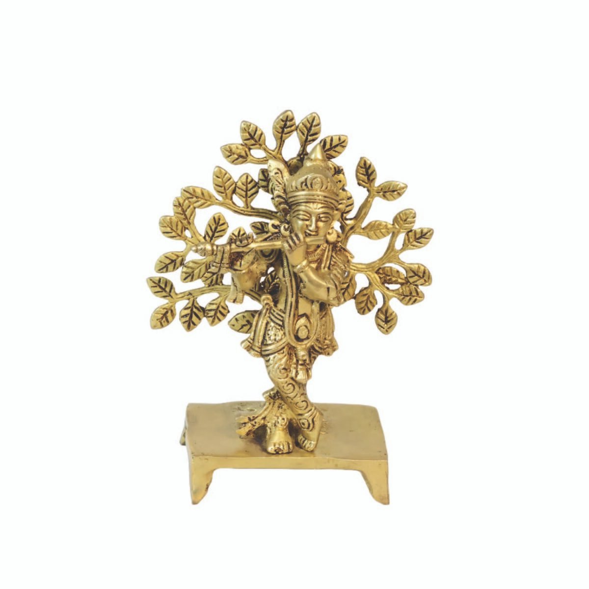 Brass Krishna with Kalpavriksha Tree Statue (9") - Image 2
