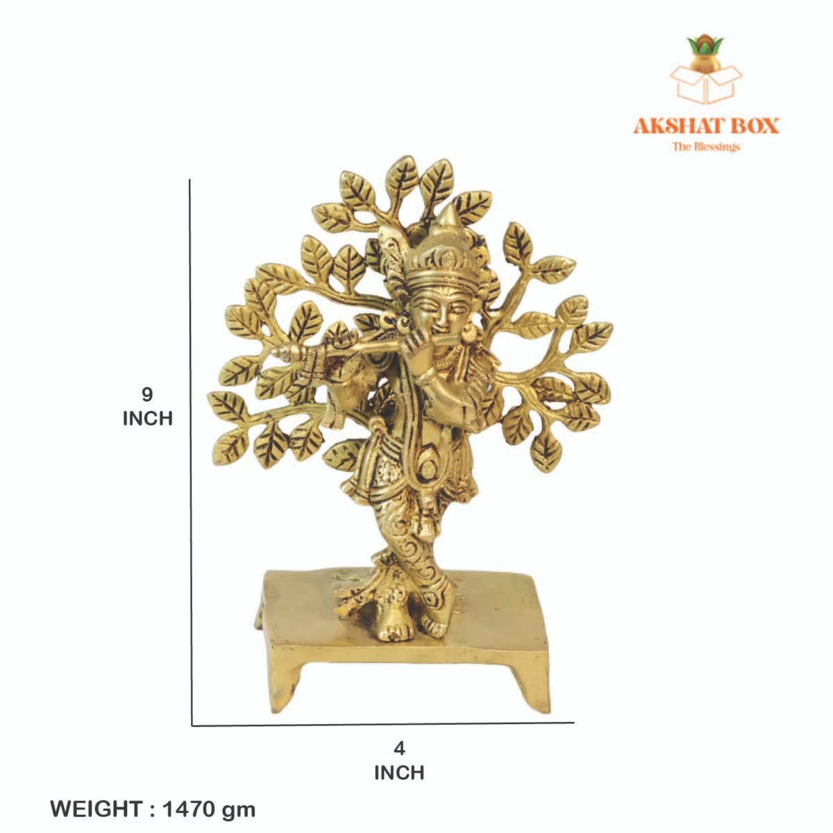 Brass Krishna with Kalpavriksha Tree Statue (9") - Image 3