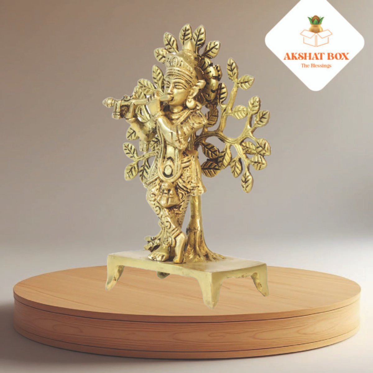 Brass Krishna with Kalpavriksha Tree Statue (9") - Image 4