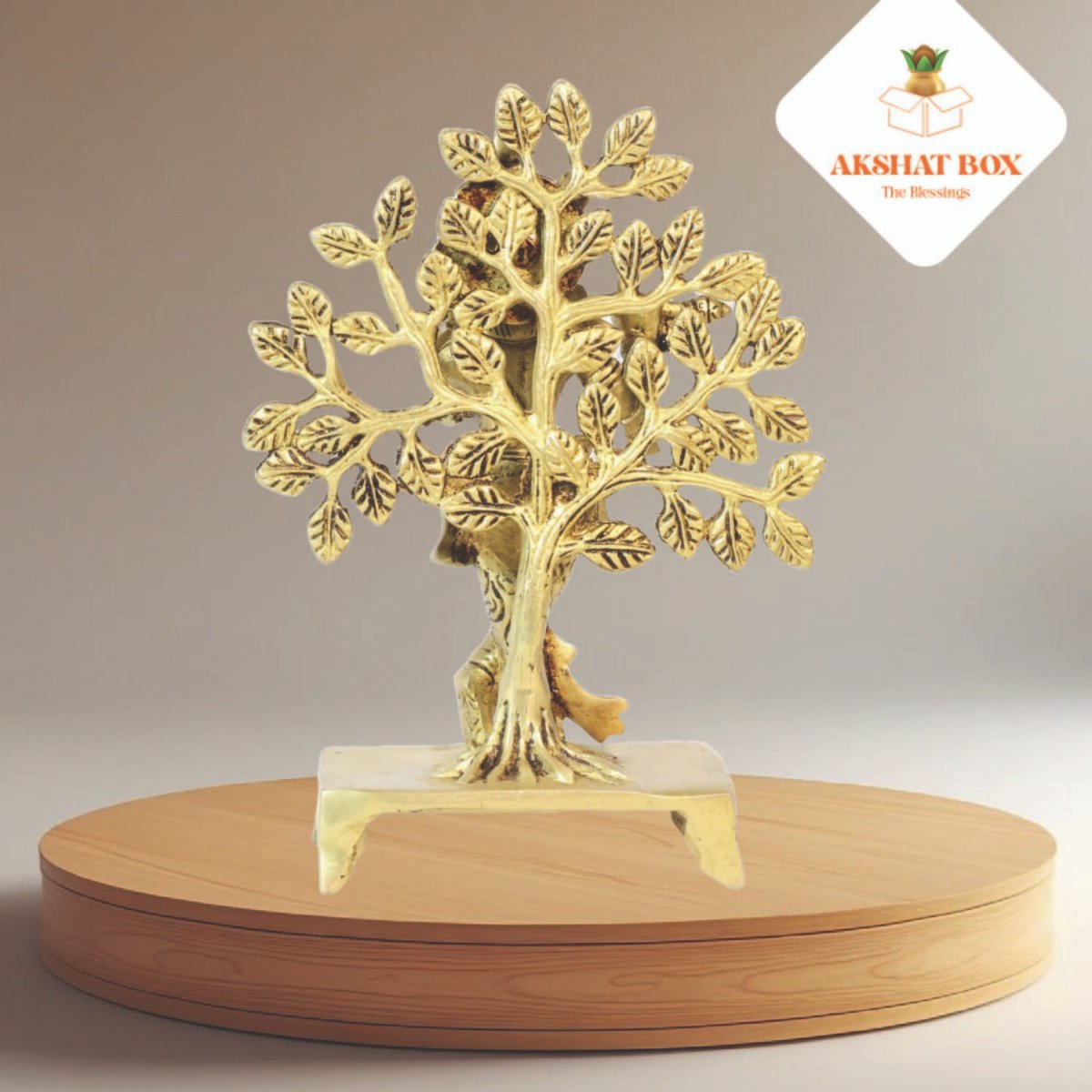 Brass Krishna with Kalpavriksha Tree Statue (9") - Image 5