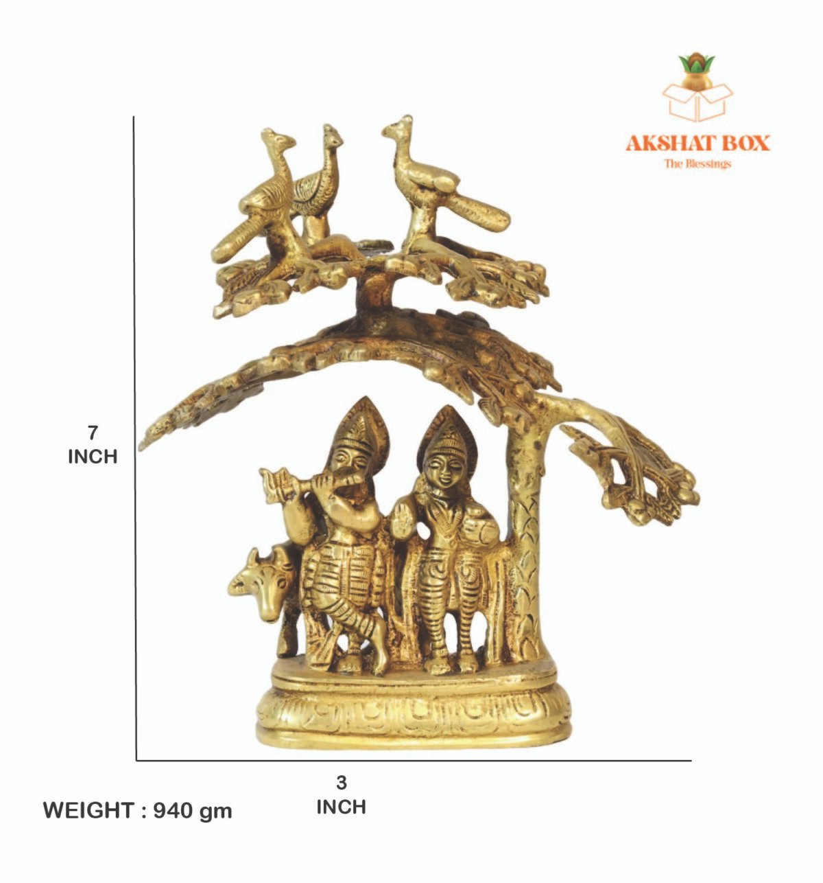 Krishna Idol Statue Standing Under Tree with peacock and cow - Image 2