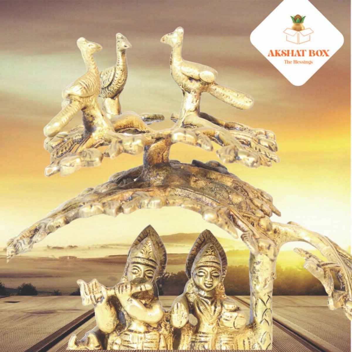 Krishna Idol Statue Standing Under Tree with peacock and cow - Image 3