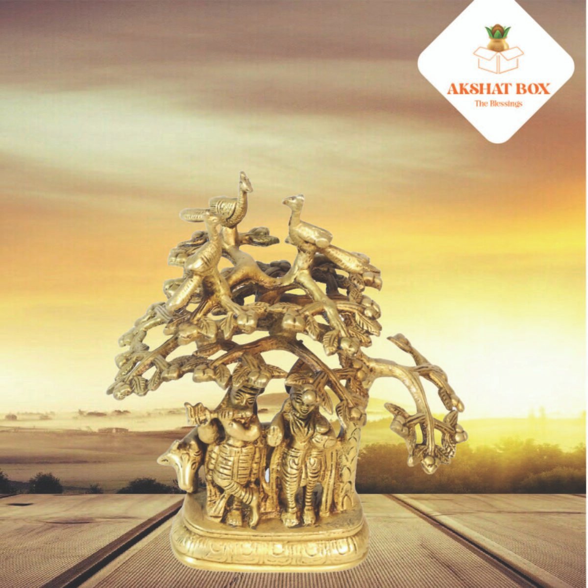 Krishna Idol Statue Standing Under Tree with peacock and cow - Image 5